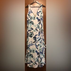 120% linen floral maxi dress beaded collar new